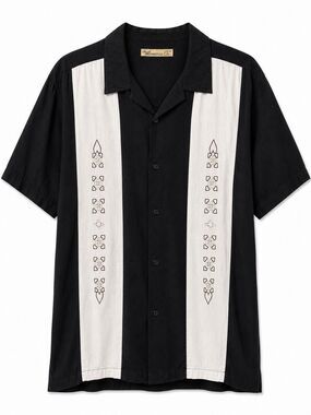 The Havanera Co Shirt Men's 2XL Black Colorblock Button Embroidered Short Sleeve